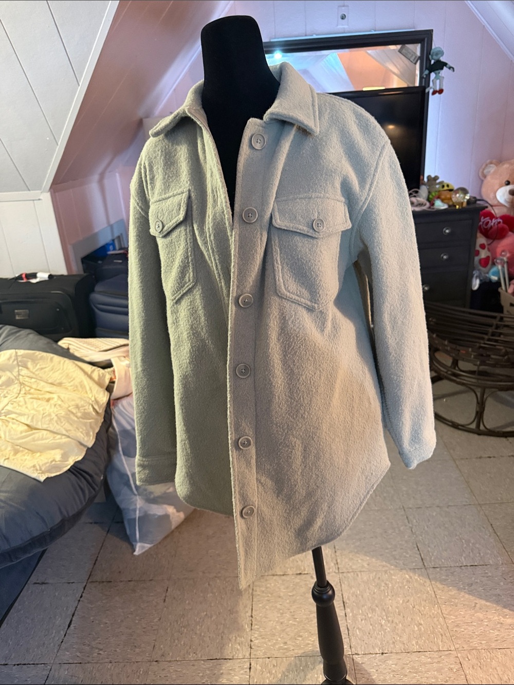Hilary Radley sage green, size small button-down shirt jacket with pockets
